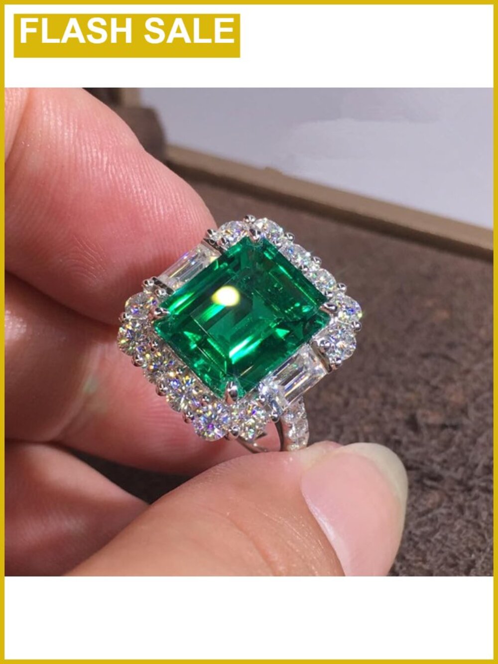 5ct Emerald Square Ring 925 Sterling Silver Promise Ring for Her